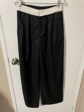 Mirra Masa Black Wide Leg Pants with White Waistband Size Large